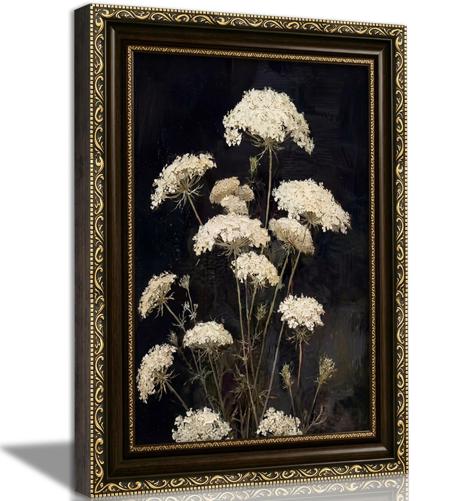 Vintage Gold Framed Moody Flower Canvas Wall Art