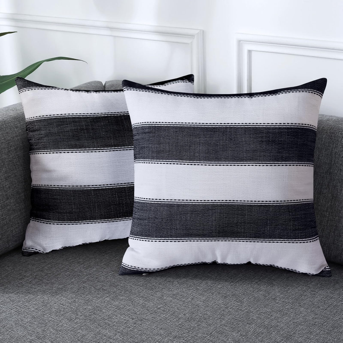 2 Pair Stripe Check Throw Pillow Covers 18x18Inch