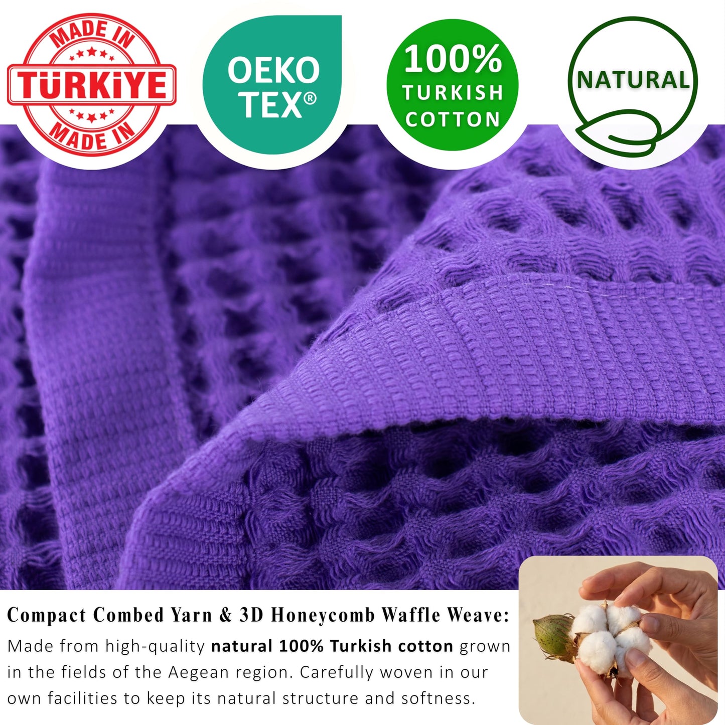 PÜSKÜL Organic Waffle Kitchen Towel Pure 100% Turkish Cotton Set of 3 Natural Raw-Undyed Towel - Premium Quality Soft Quick-Dry Absorbent Lint-Free Hand & Dish Towels Large 32X16 (3, Natural Beige)