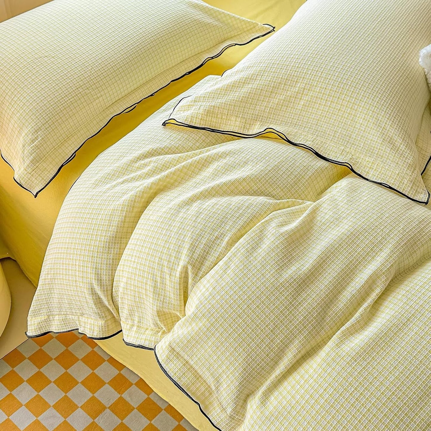 Duvet Cover Set - Brown Plaid Gingham Comforter Cover with Zipper Closure