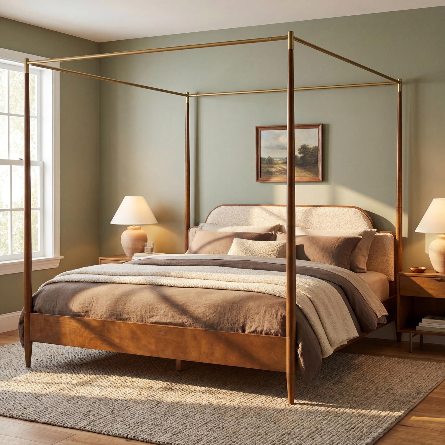 Vintage Upholstered 4-Poster Canopy Bed