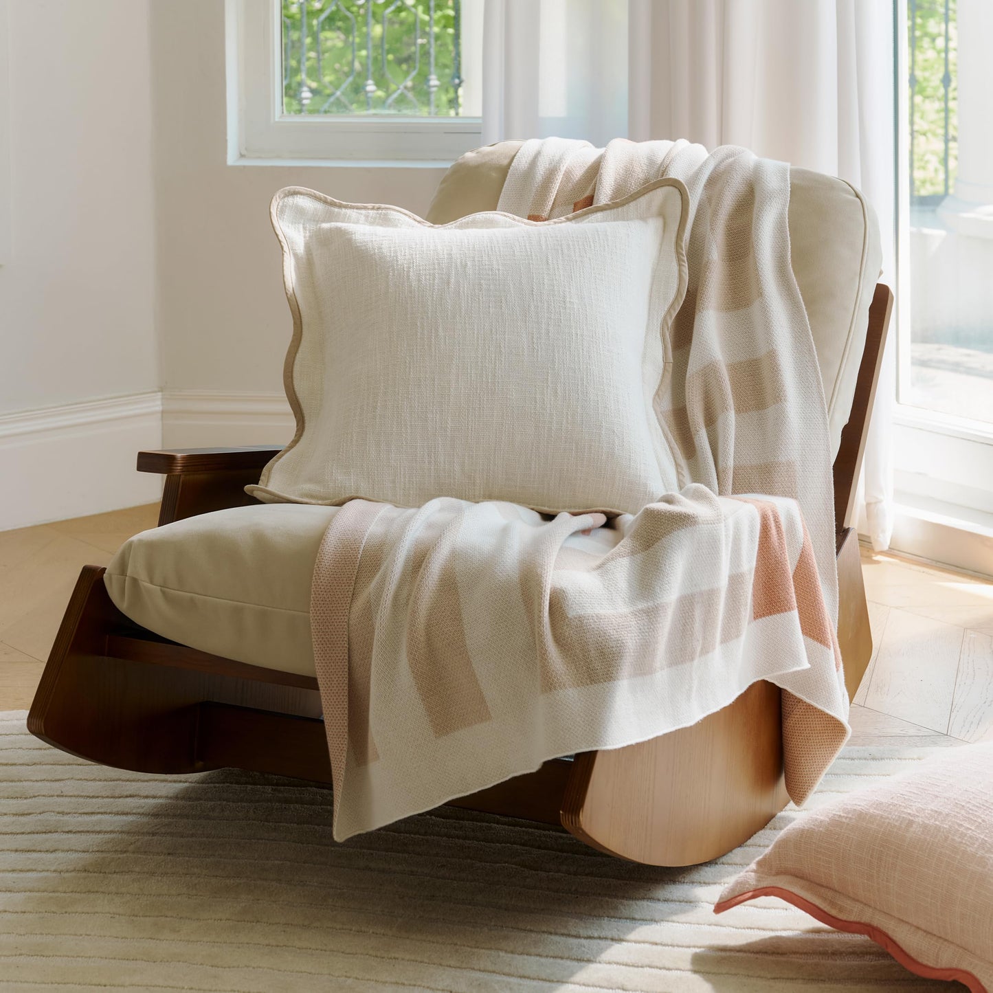 Double Stitch Scalloped Throw Pillow Covers - 100% Cotton