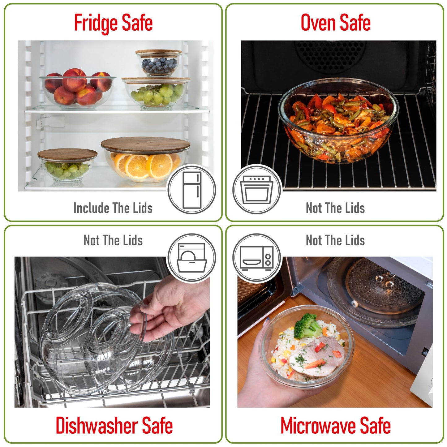 Glass Container Set with Acacia Lids - 4 Stackable Meal Prep Containers. Durable heat resistant Inert Borosilicate Glass