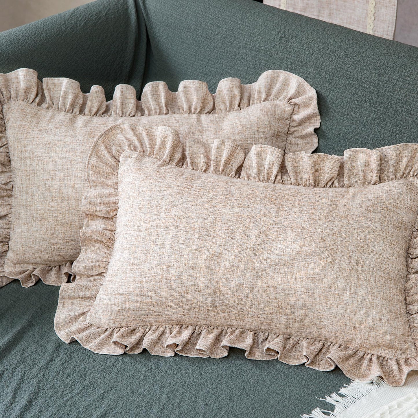 Rustic Classic Linen Style Throw Pillow Covers Set of 2