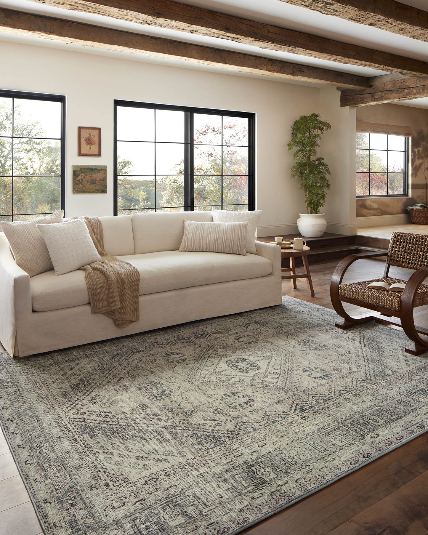 Loloi Magnolia Home by Joanna Gaines Sinclair Collection SIN-01 Pebble/Taupe 7'-6" x 9'-6", .25" Pile Height, Machine Washable, Area Rug