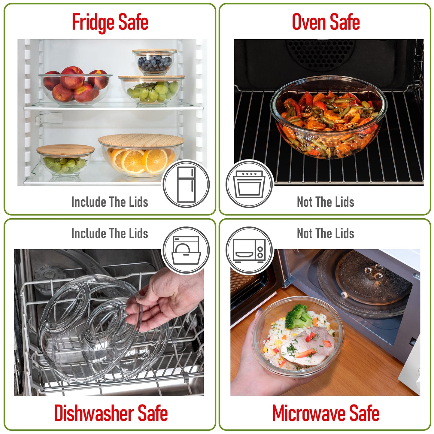 Glass Container Set with Acacia Lids - 4 Stackable Meal Prep Containers. Durable heat resistant Inert Borosilicate Glass