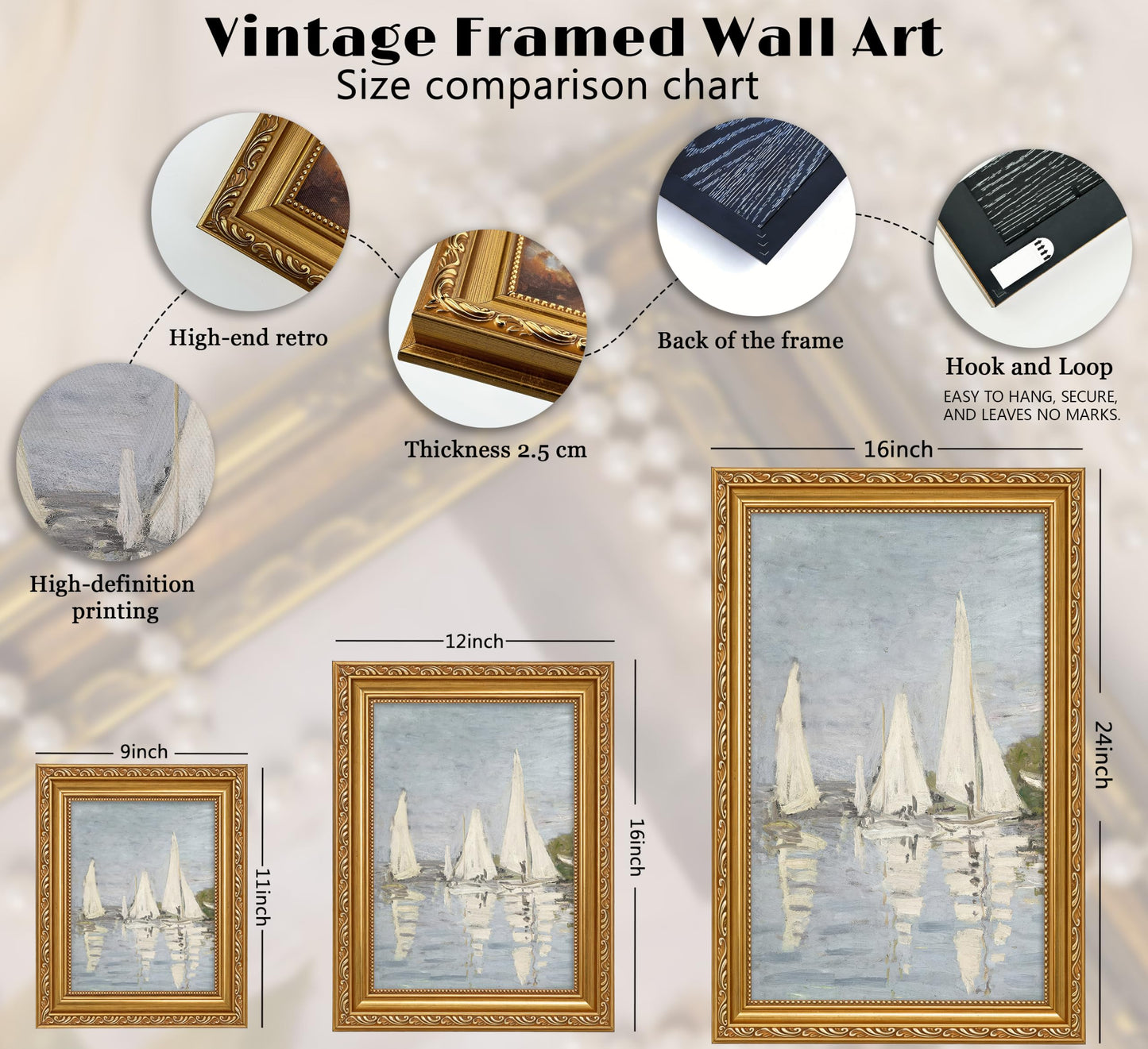 Vintage Gold Framed Moody Flower Canvas Wall Art