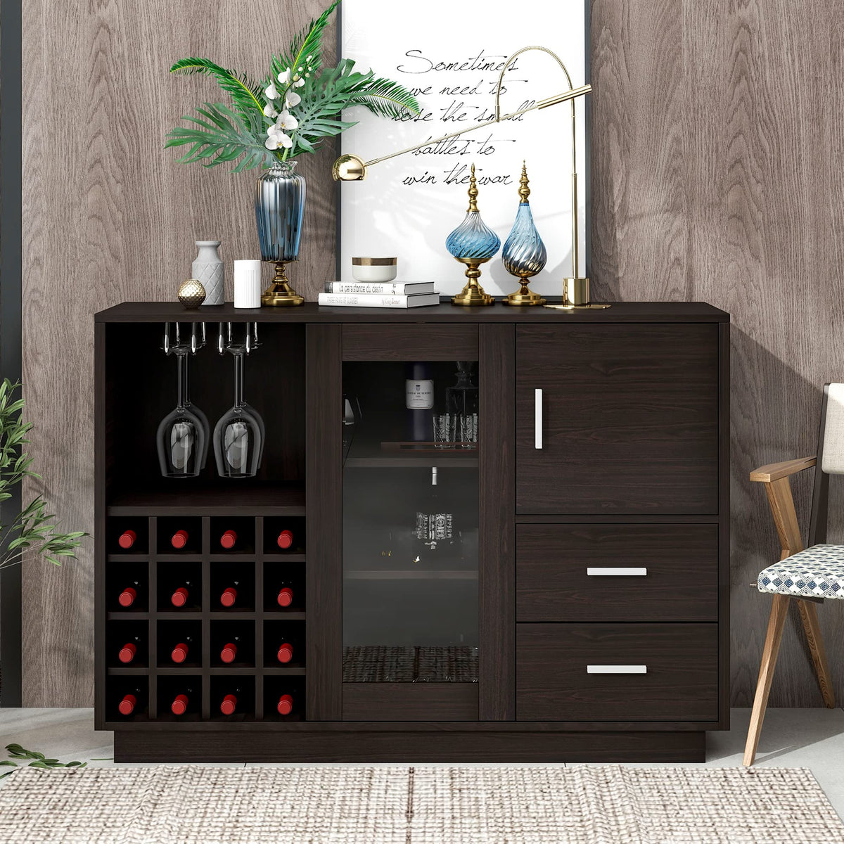 51" Modern Coffee Bar Cabinet with Fridge Space & 2 Drawers