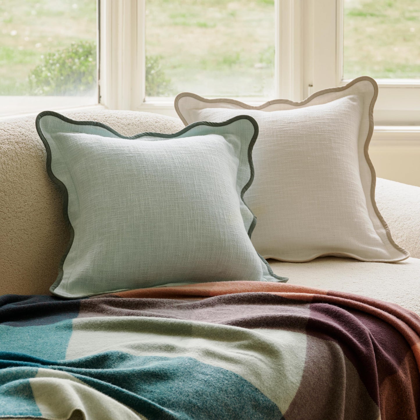Double Stitch Scalloped Throw Pillow Covers - 100% Cotton