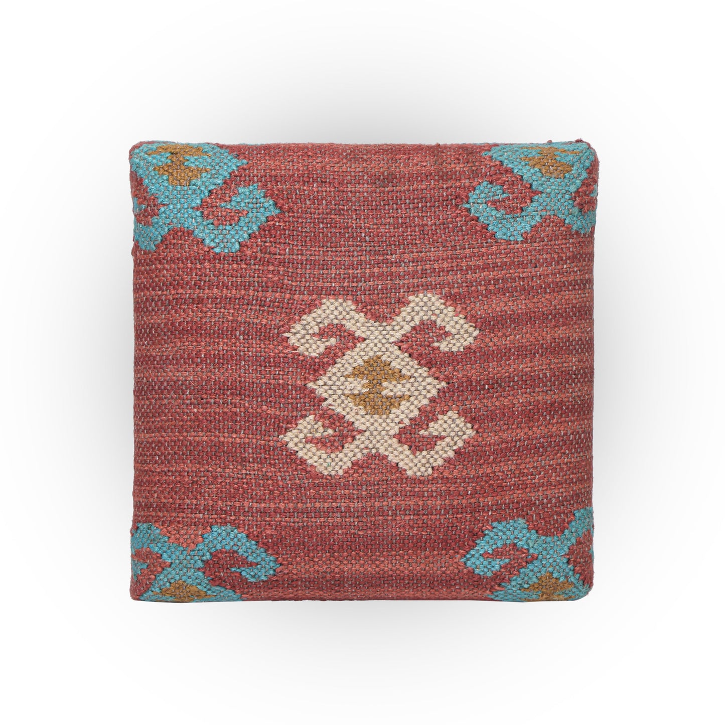 Handmade Jute Ottoman Stool with Wooden Legs