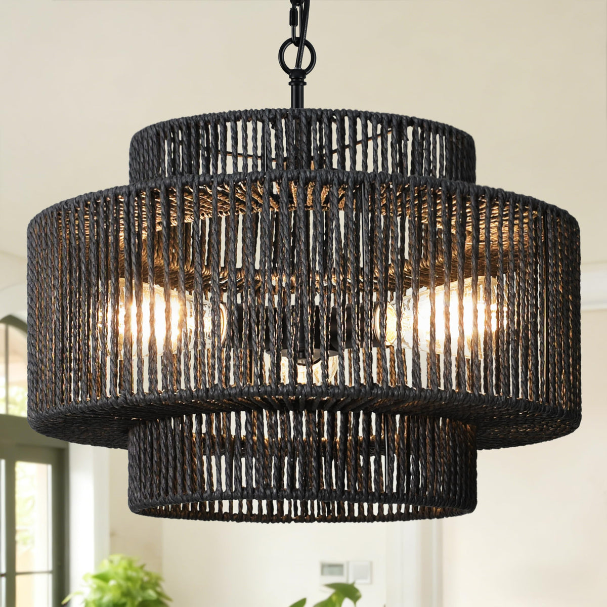 Black Rattan Pendant Chandelier