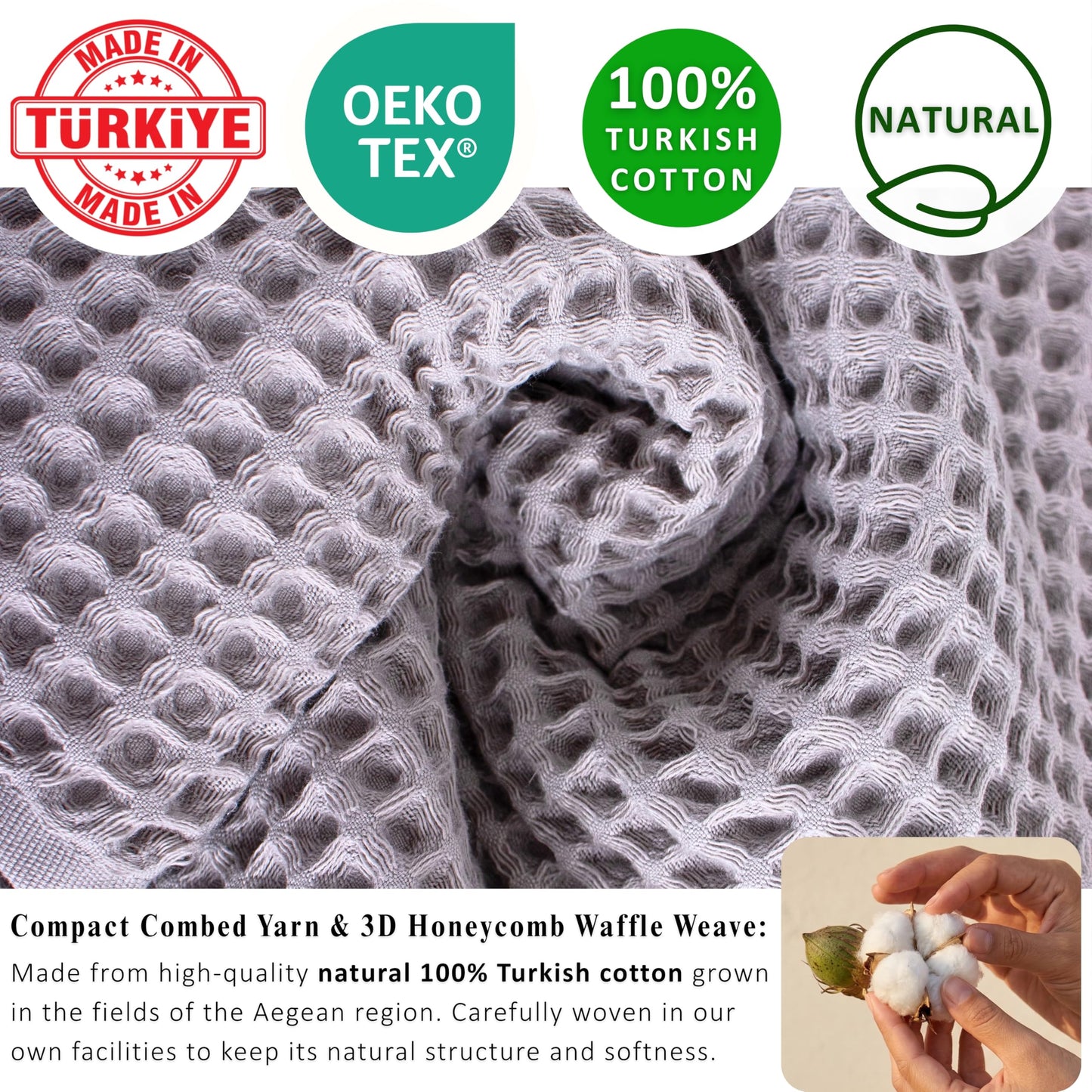 PÜSKÜL Organic Waffle Kitchen Towel Pure 100% Turkish Cotton Set of 3 Natural Raw-Undyed Towel - Premium Quality Soft Quick-Dry Absorbent Lint-Free Hand & Dish Towels Large 32X16 (3, Natural Beige)