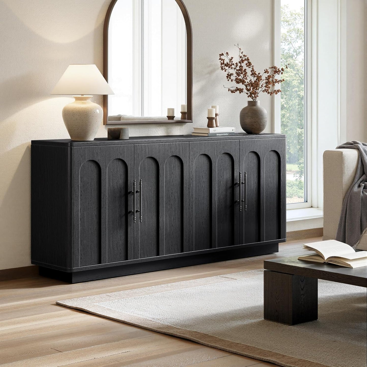 67" Arched Black Sideboard Buffet Cabinet