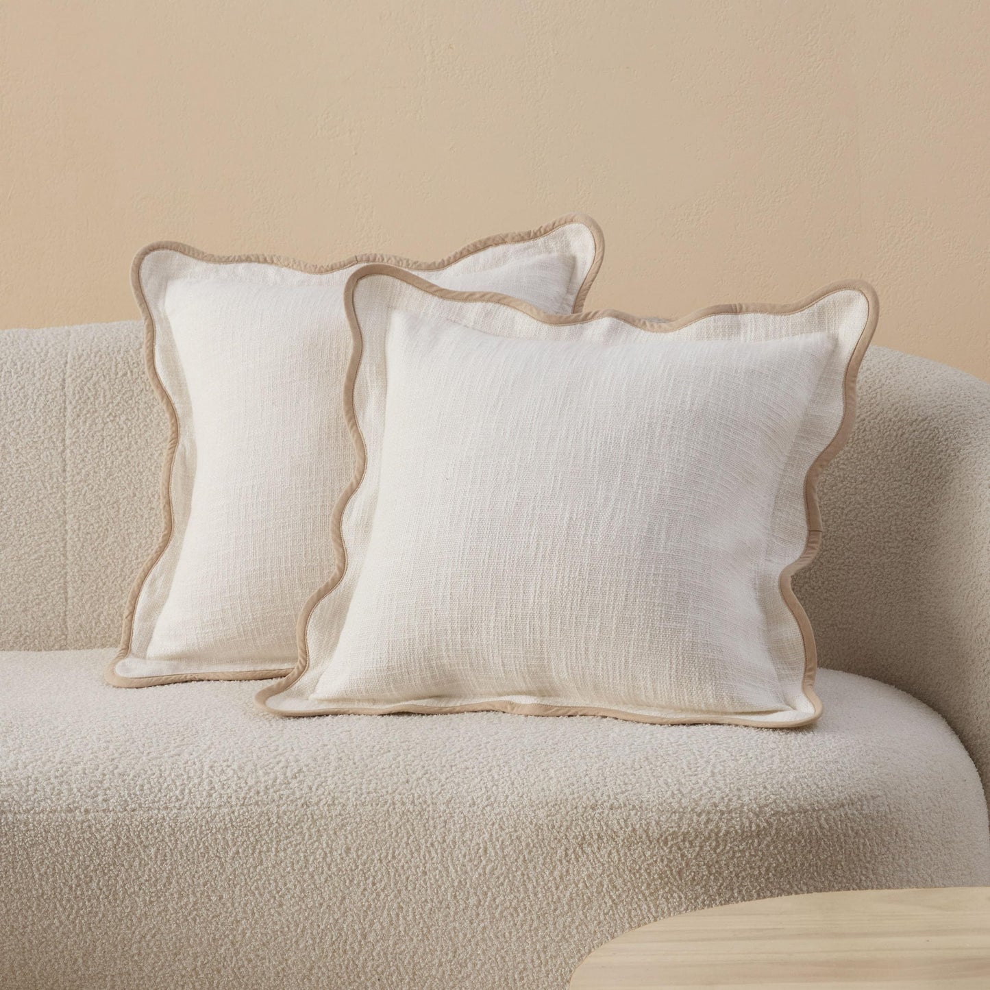 Double Stitch Scalloped Throw Pillow Covers - 100% Cotton