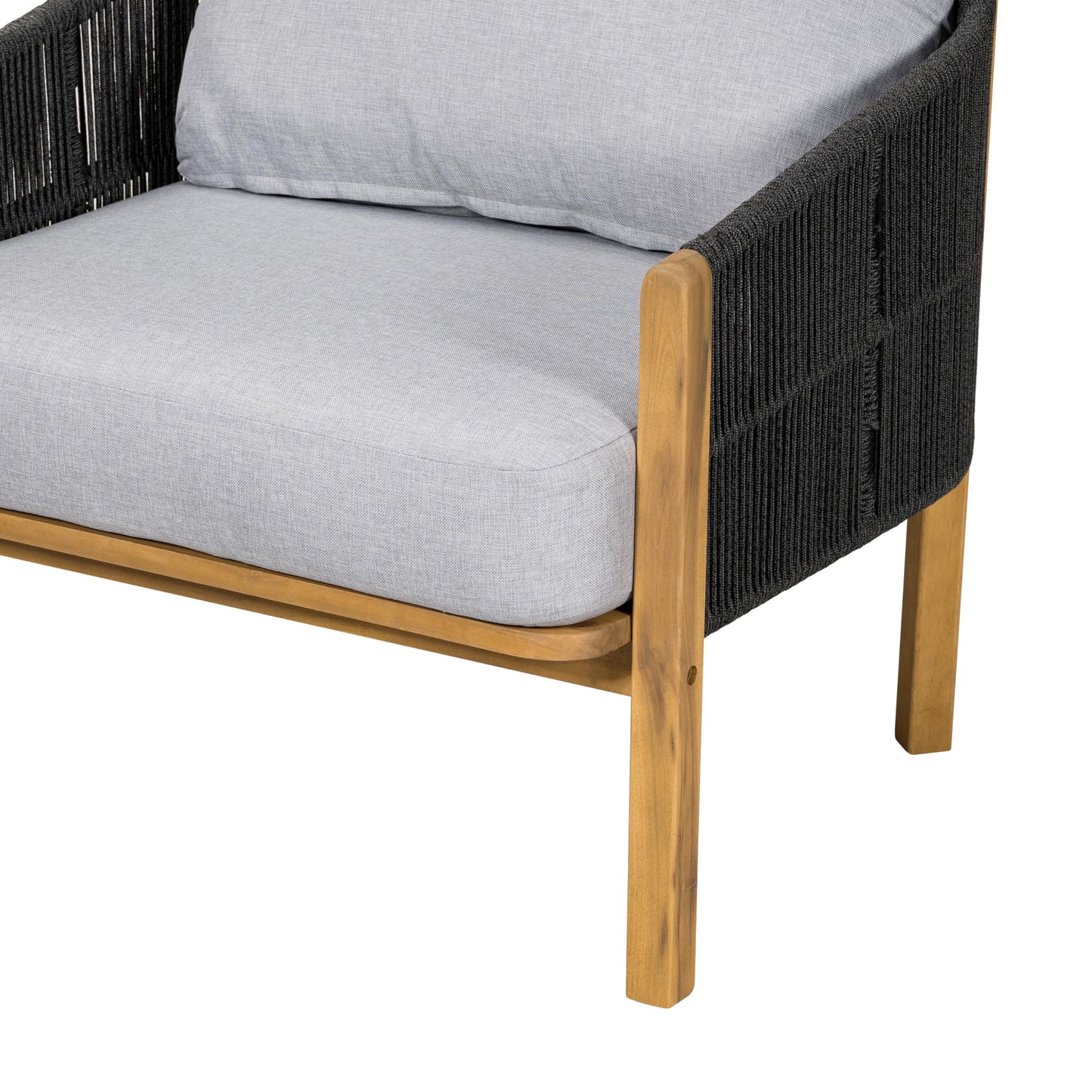 Merax Patio Chairs Set of 2, Acacia Wood Outdoor Club Chair with Cozy 5.75" Thick Cushion & Rope-Weave Backrest, Bohe Style Patio Dining Armchair Chairs for Garden Balcony Outside Dining Relax, Beige
