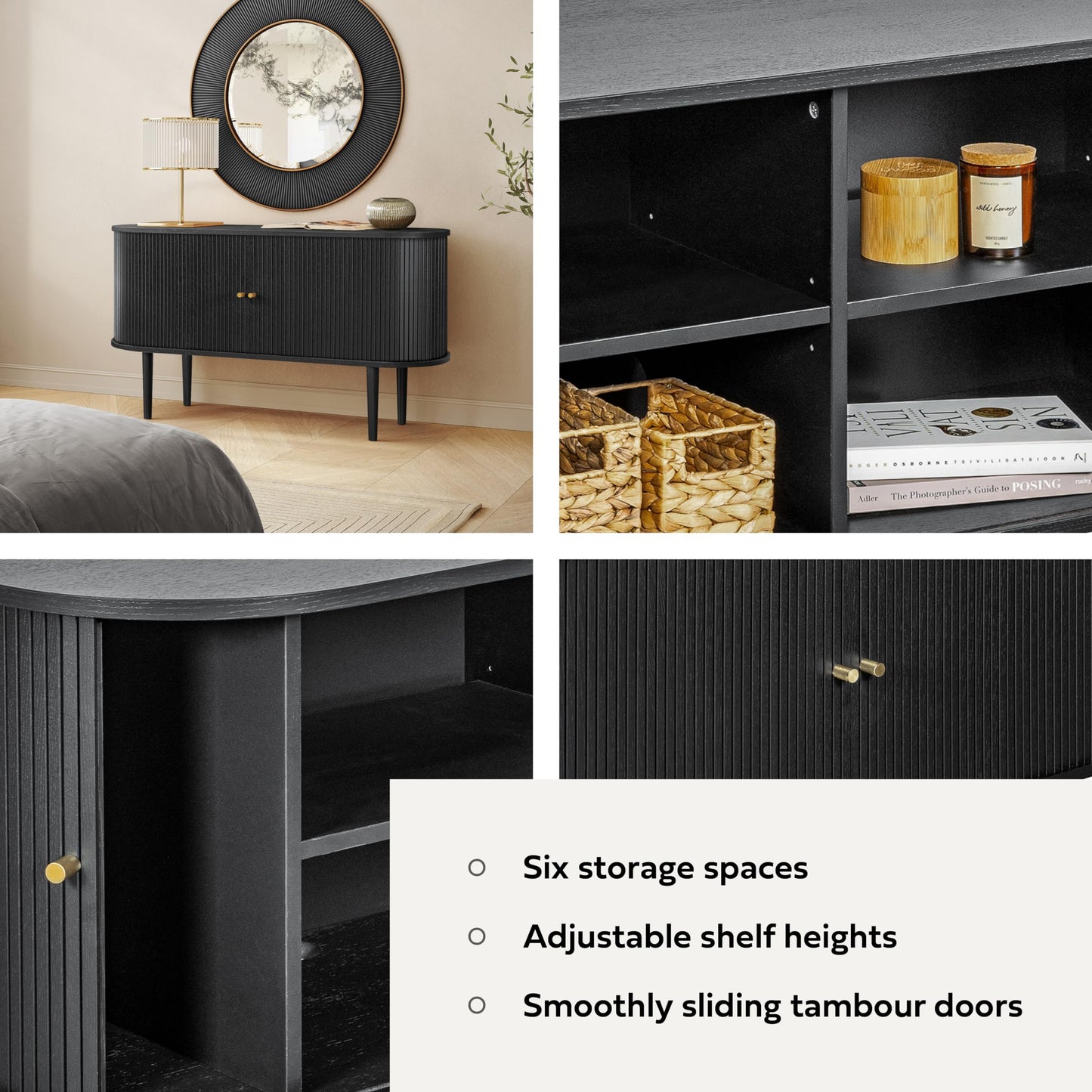WERMO 71’’ Black Sideboard Cabinet with Doors and Shelves - Black Cabinet for Living Room, Bedroom, Entryway and Office Credenza. Kitchen Buffet, Modern Media Console Table with Storage (Black Oak)