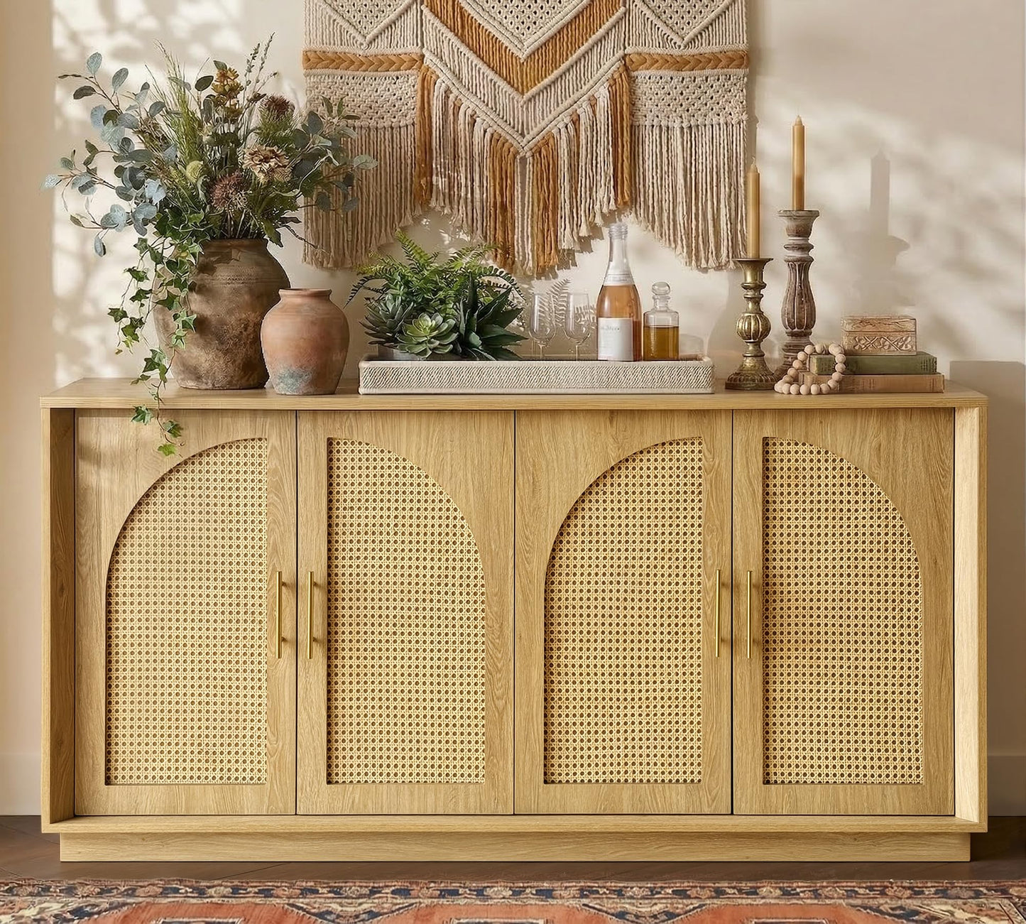 Sideboard Buffet Cabinet with Storage, Mid Century Modern Accent Cabinet with Arched Doors, Modular Media Console