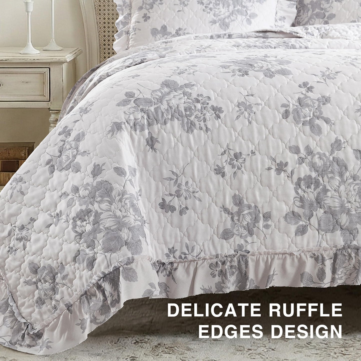 Ruffled Quilt Stone-Washed Lightweight Crinkled Shabby Chic Bedding Set