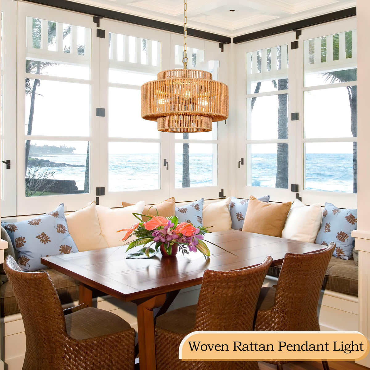 Black Rattan Pendant Chandelier