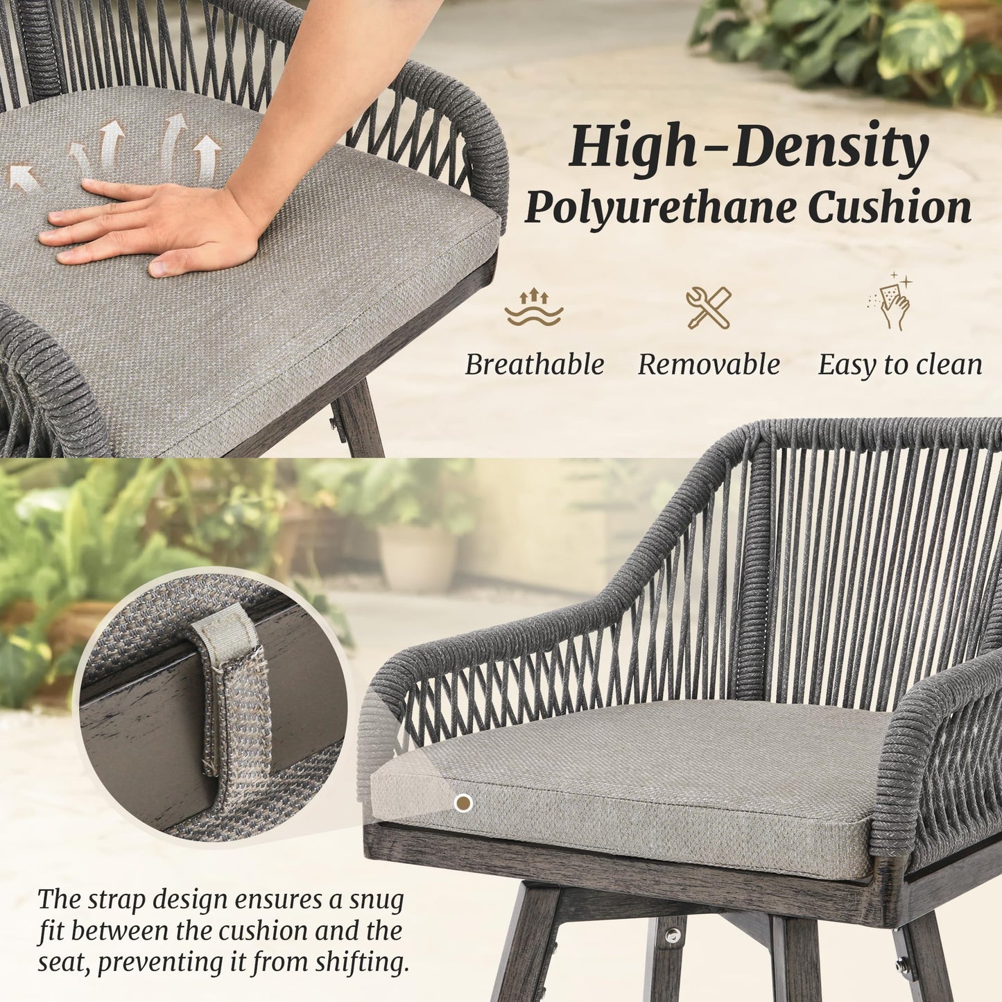 Swivel Outdoor Bar Stools Set of 4, with Armrest