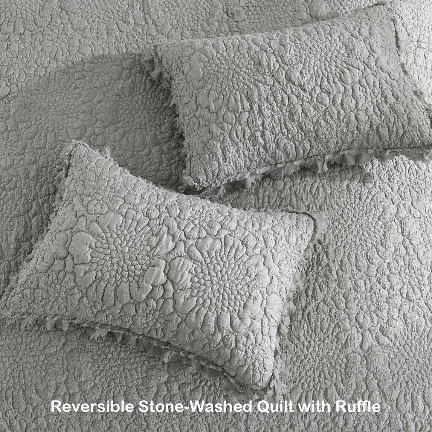 Ruffled Quilt Stone-Washed Lightweight Crinkled Shabby Chic Bedding Set