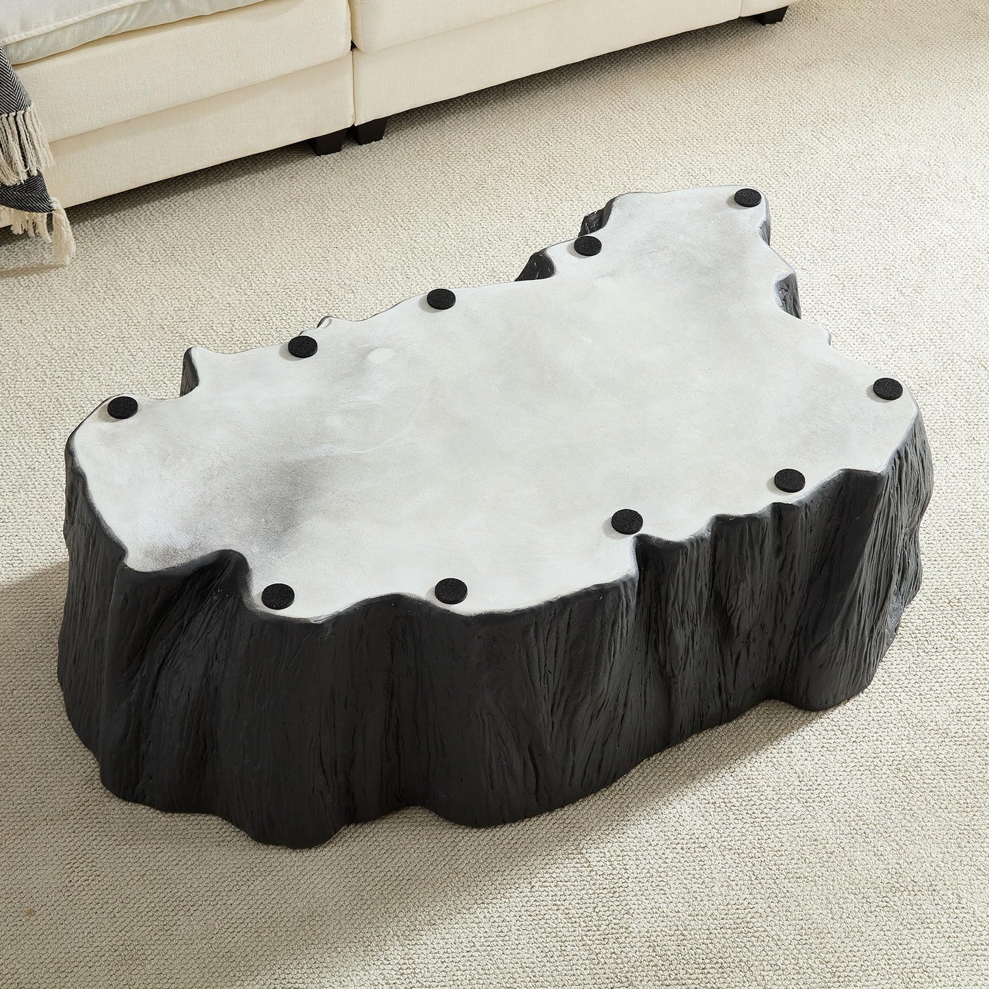 WILLIAMSPACE 43.31" Rectangle Coffee Table with Burl Wood Veneer & Sturdy Base, Modern Luxury Wood Drum Center Table End Table Accent Side Table for Living Room, Minimalist Fluted Design, Oak