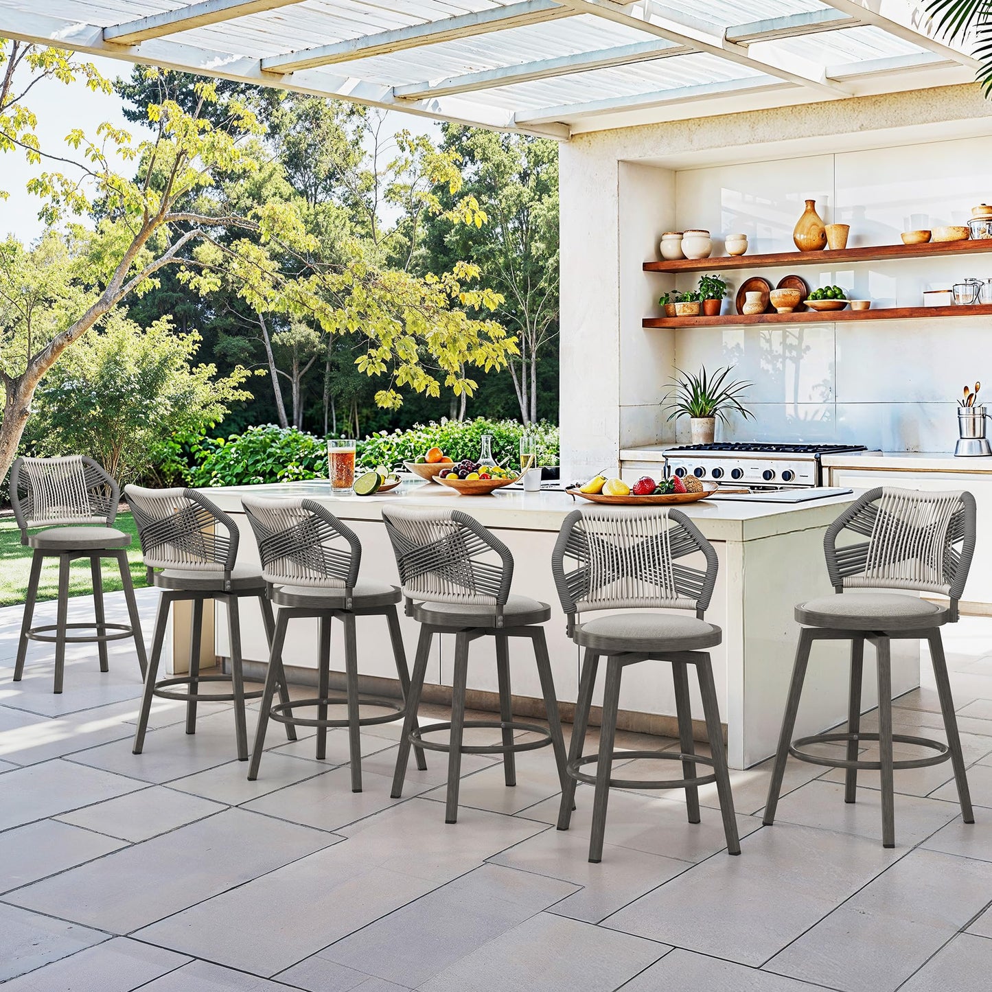 Swivel Outdoor Bar Stools Set of 4, with Armrest
