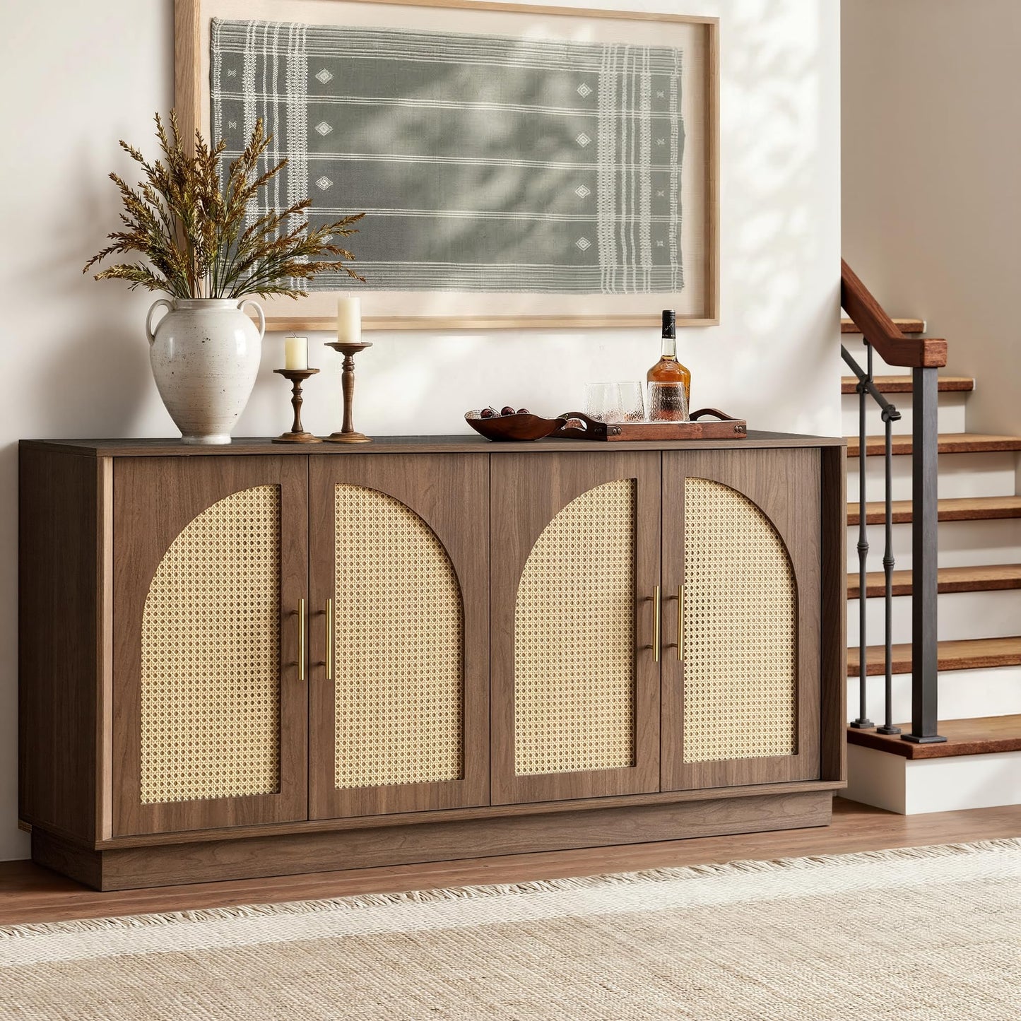Sideboard Buffet Cabinet with Storage, Mid Century Modern Accent Cabinet with Arched Doors, Modular Media Console
