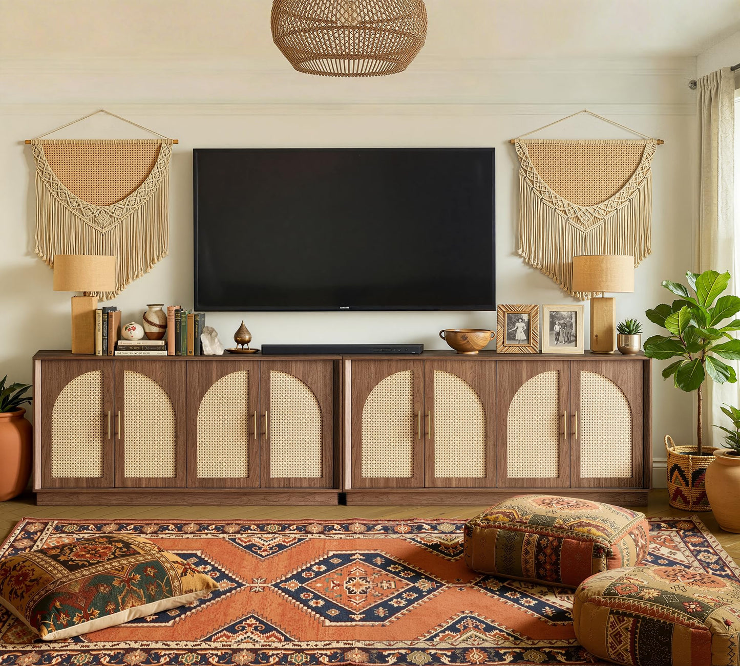 Sideboard Buffet Cabinet with Storage, Mid Century Modern Accent Cabinet with Arched Doors, Modular Media Console
