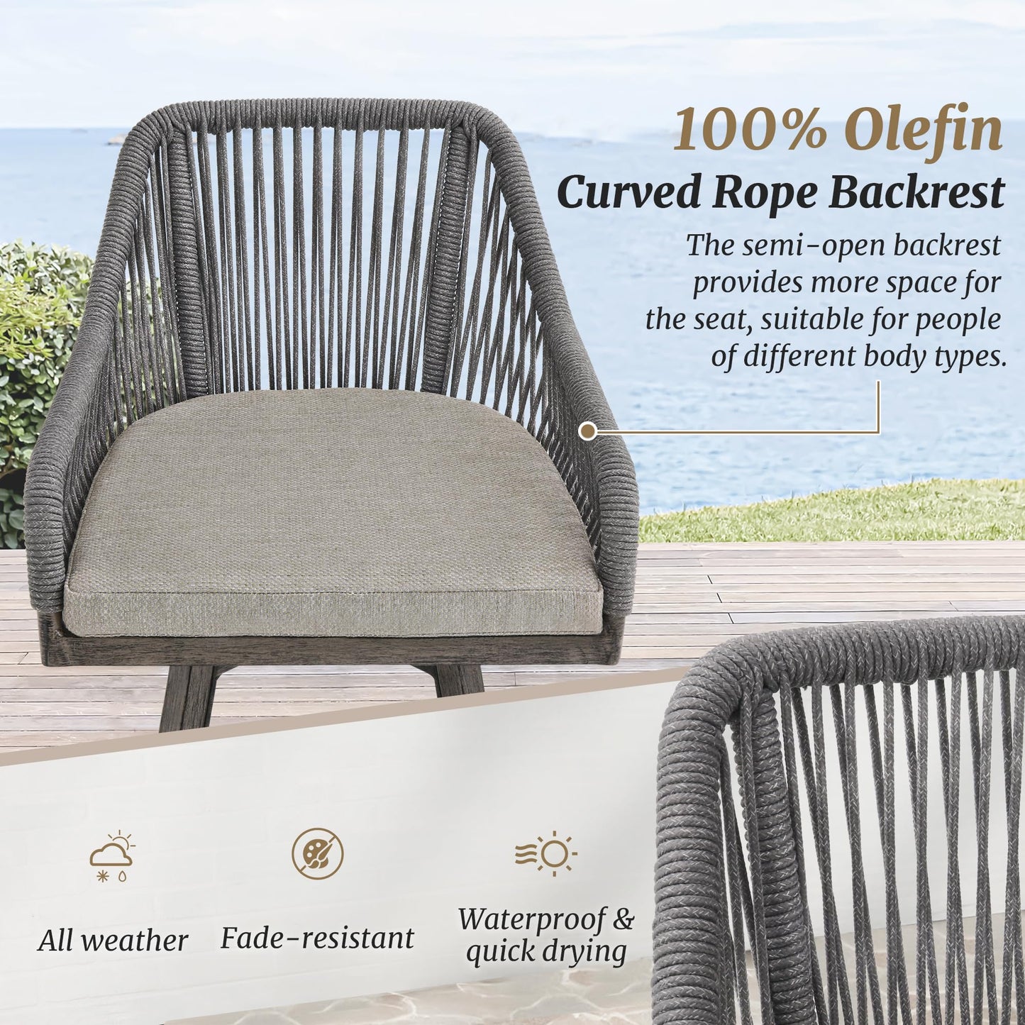 Swivel Outdoor Bar Stools Set of 4, with Armrest