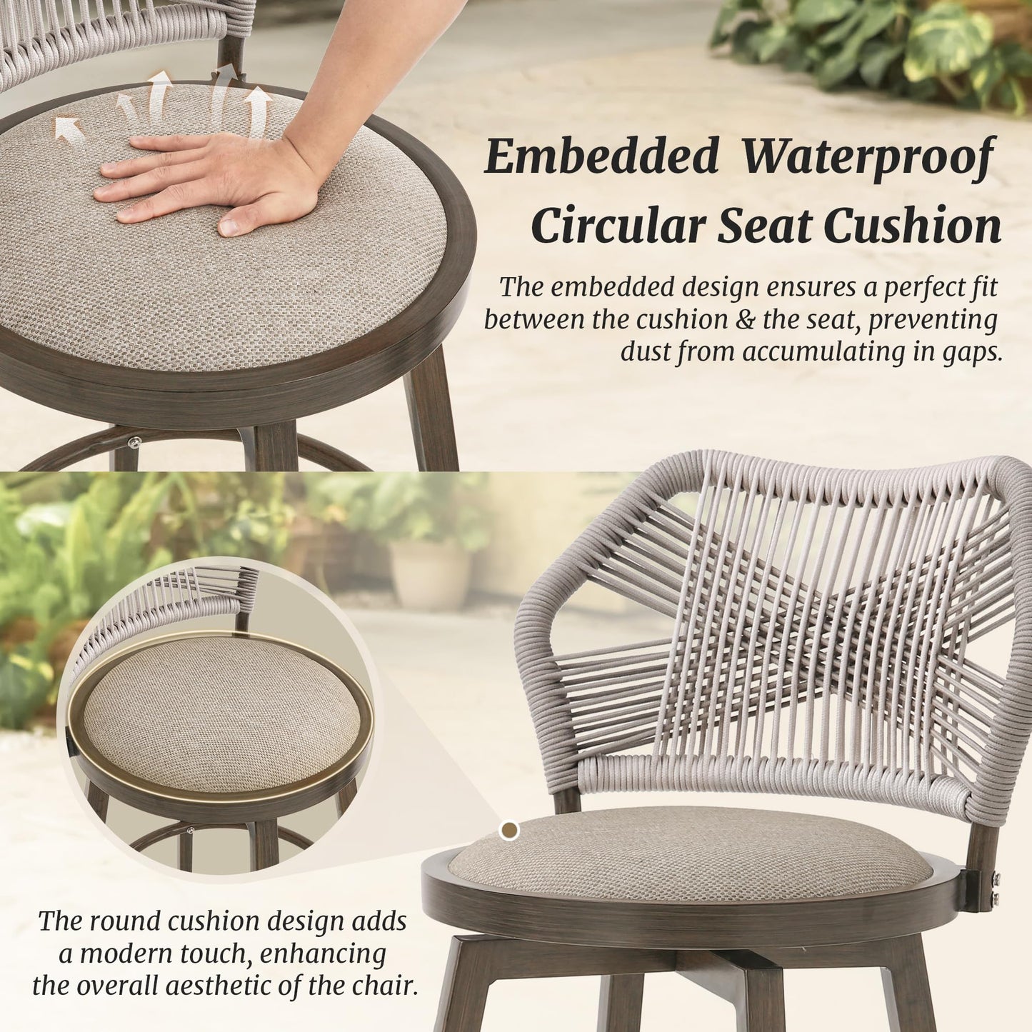 Swivel Outdoor Bar Stools Set of 4, with Armrest