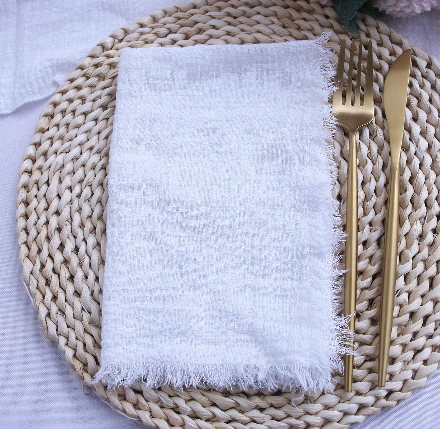 Cloth Napkins with Fringe Set of 12,100% Soft Cotton, Gauze Washable Easter Napkins for Wedding Decorative Dinner Parties, Valentine's Day (16''*16'') Light Blue