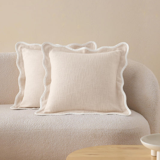 Double Stitch Scalloped Throw Pillow Covers - 100% Cotton