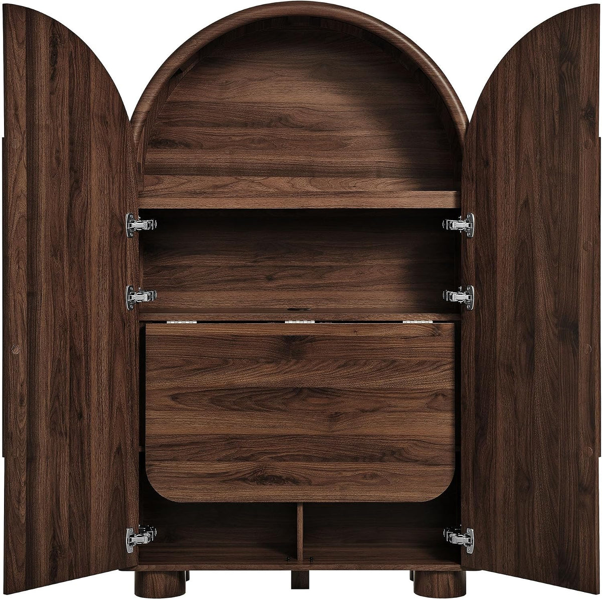 Modern Arched Storage Cabinet with Concealed Desk & Shelves