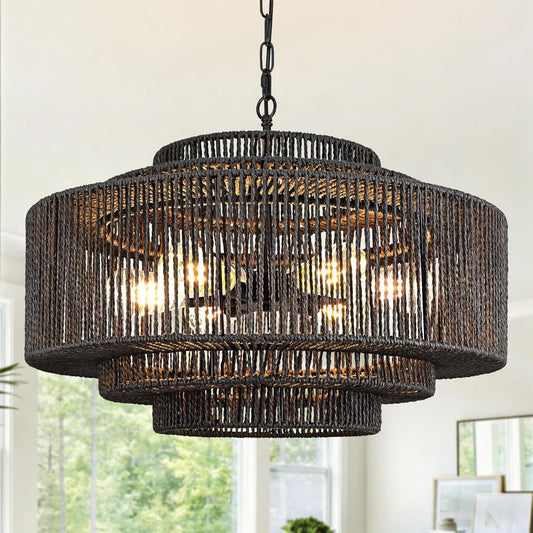 Black Rattan Pendant Chandelier