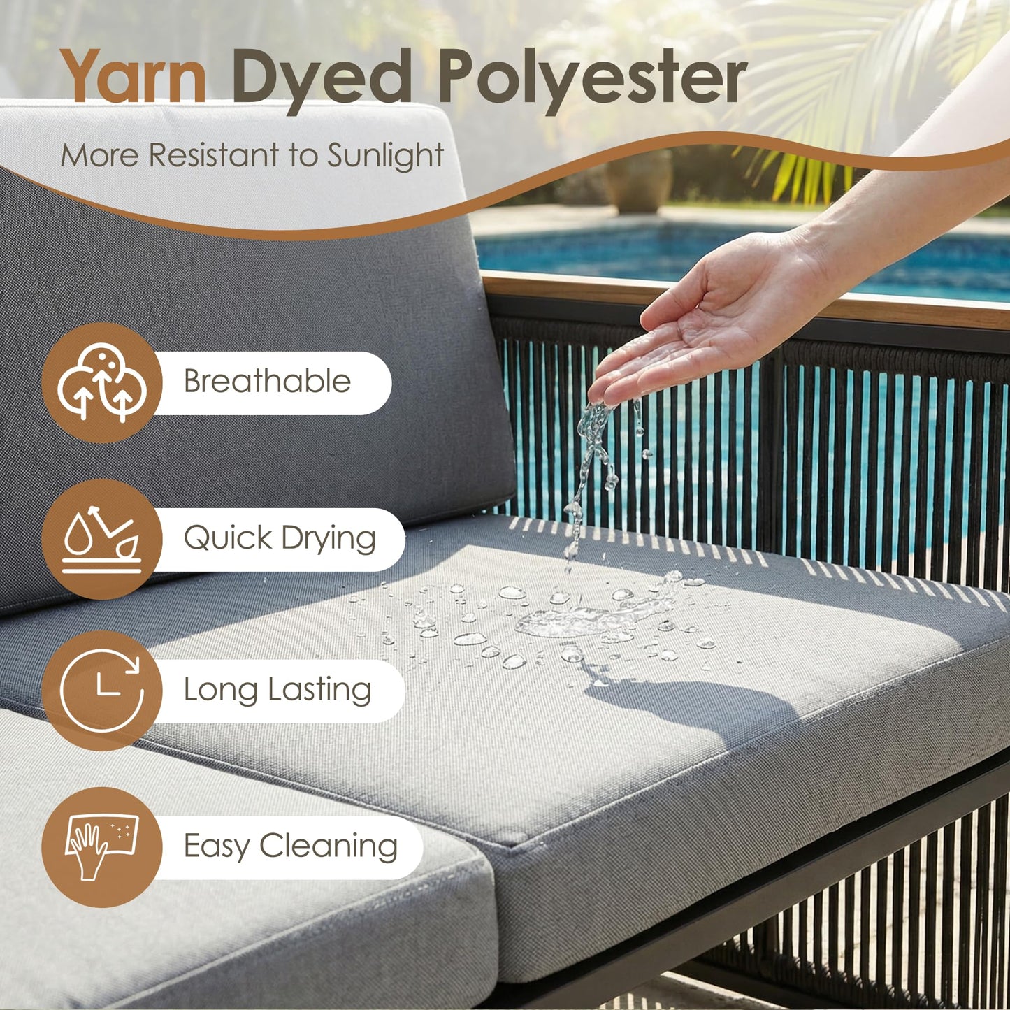 5 Piece Patio Conversation Set for 7, Modular Patio Sofa Couch with Cushions, Rattan Outdoor Patio Furniture Set with Loveseat/Coffee Table, Outdoor Sectional Furniture for Deck/Porch, Beige