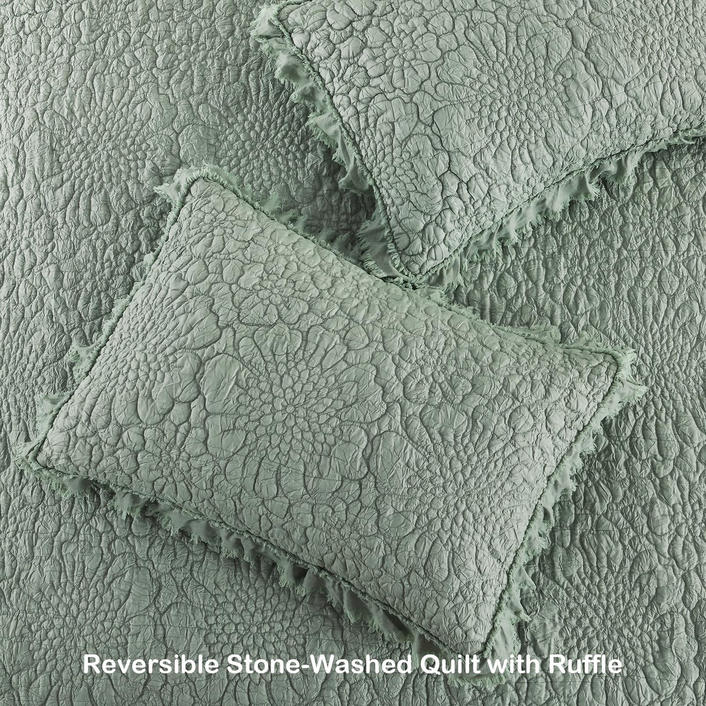 Ruffled Quilt Stone-Washed Lightweight Crinkled Shabby Chic Bedding Set