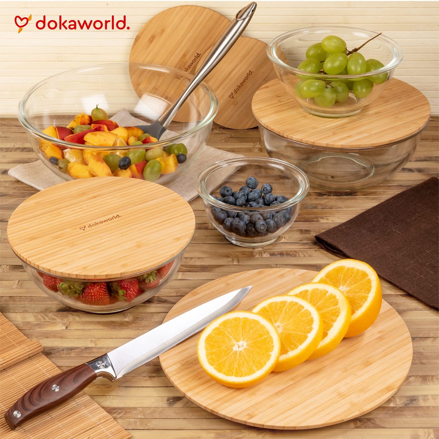 Glass Container Set with Acacia Lids - 4 Stackable Meal Prep Containers. Durable heat resistant Inert Borosilicate Glass
