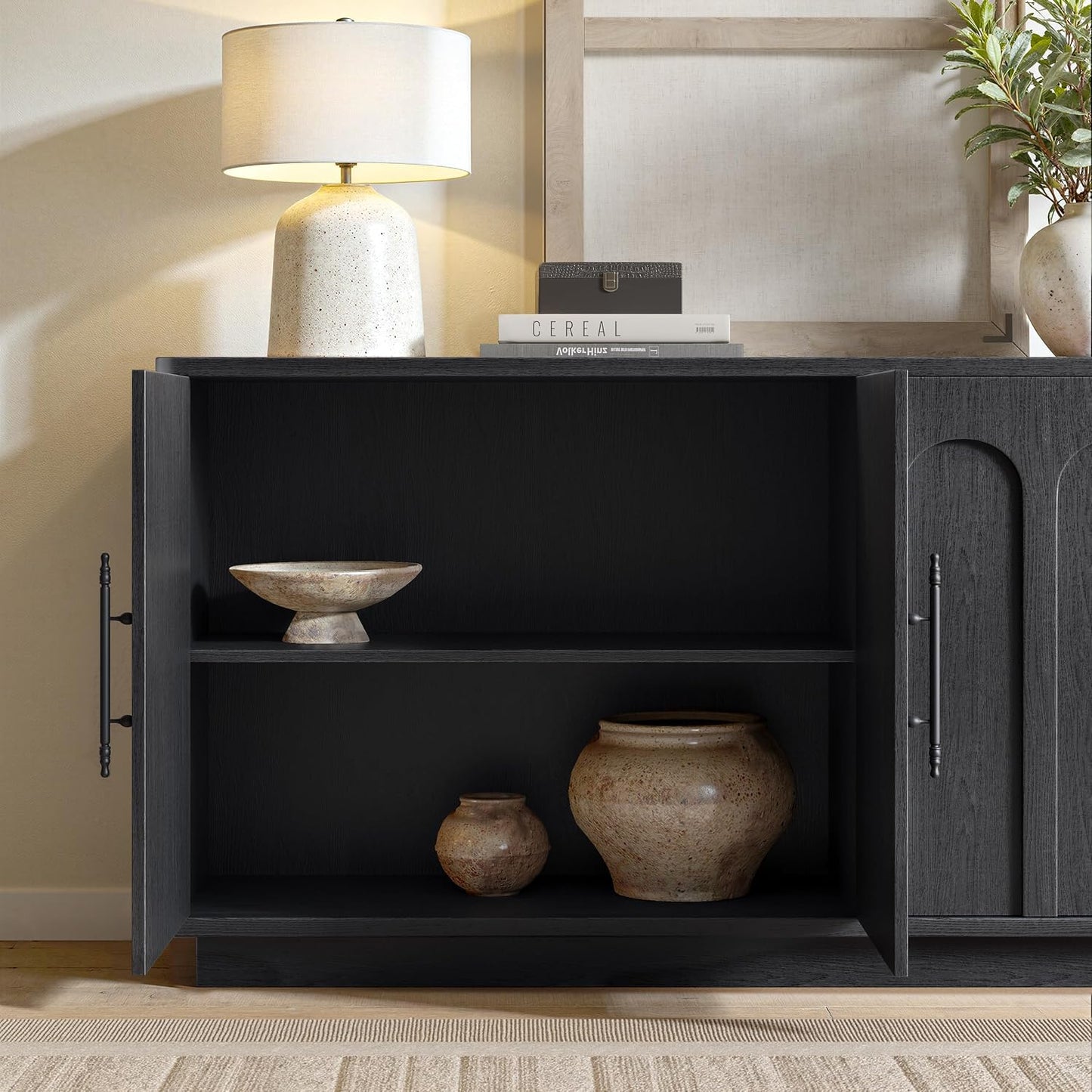 67" Arched Black Sideboard Buffet Cabinet