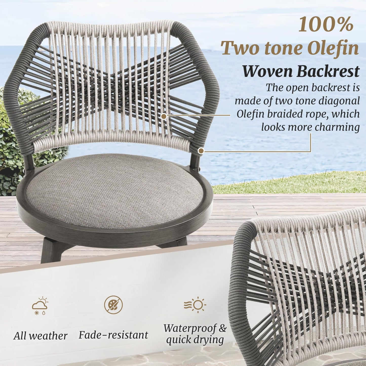 Swivel Outdoor Bar Stools Set of 4, with Armrest