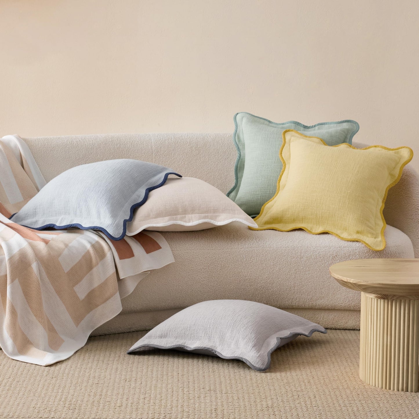 Double Stitch Scalloped Throw Pillow Covers - 100% Cotton
