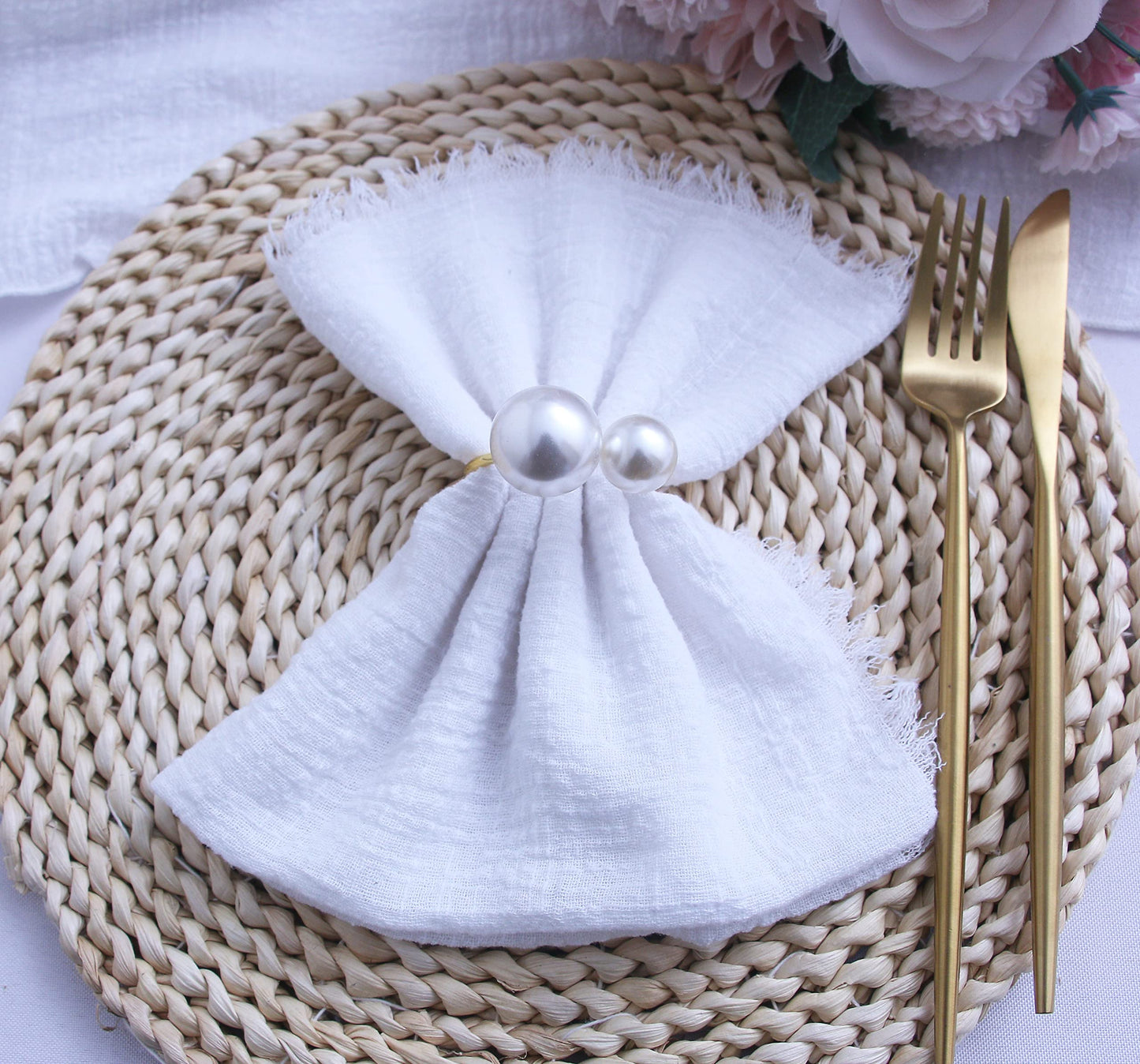 Cloth Napkins with Fringe Set of 12,100% Soft Cotton, Gauze Washable Easter Napkins for Wedding Decorative Dinner Parties, Valentine's Day (16''*16'') Light Blue