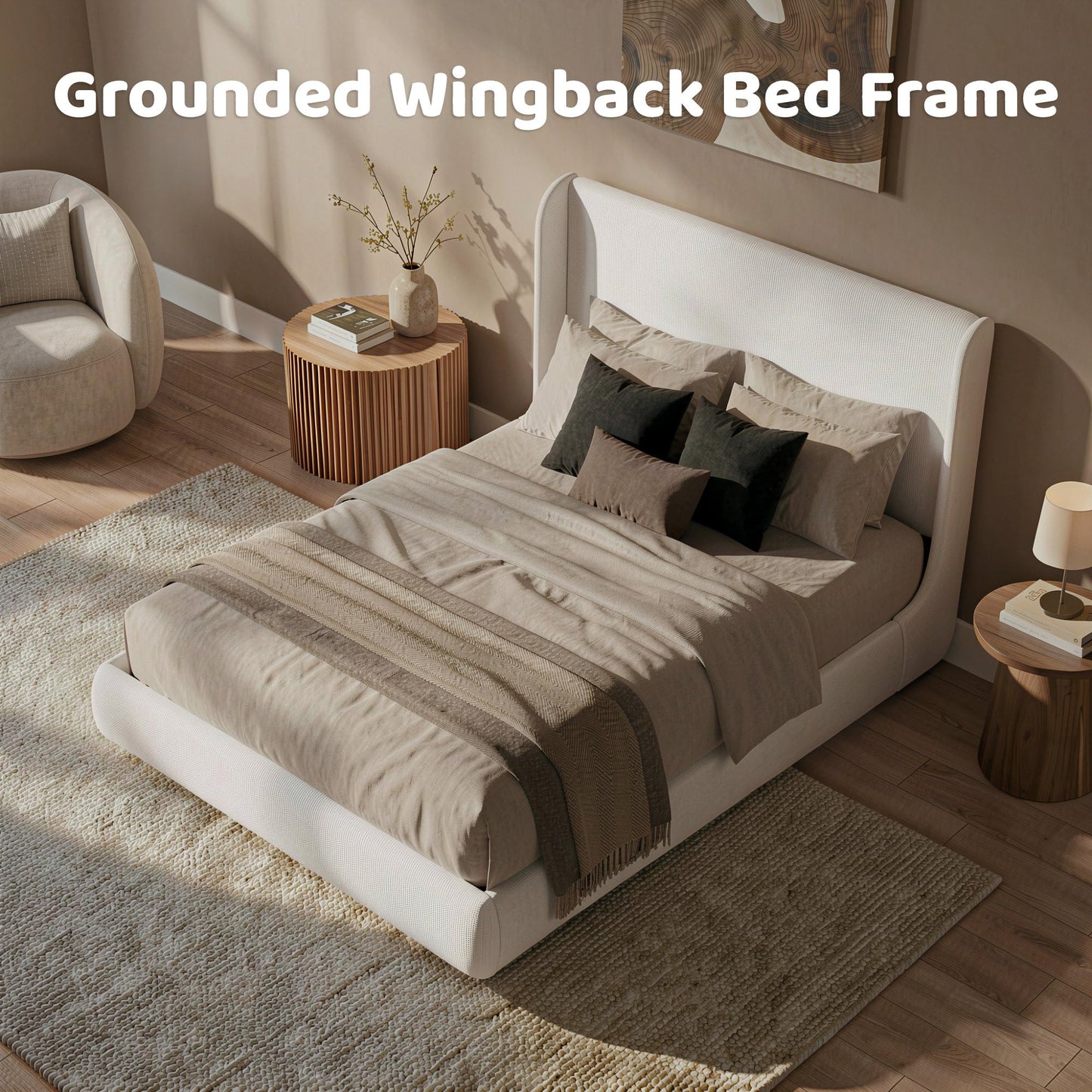 King Upholstered Wingback Bed Frame