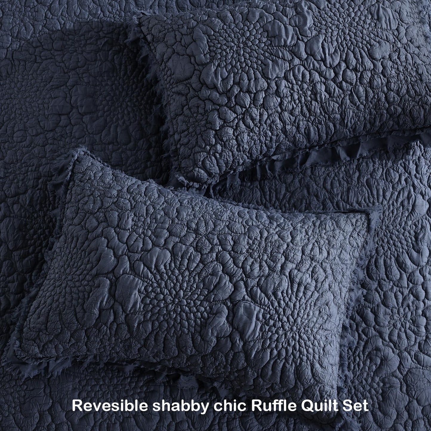 Ruffled Quilt Stone-Washed Lightweight Crinkled Shabby Chic Bedding Set
