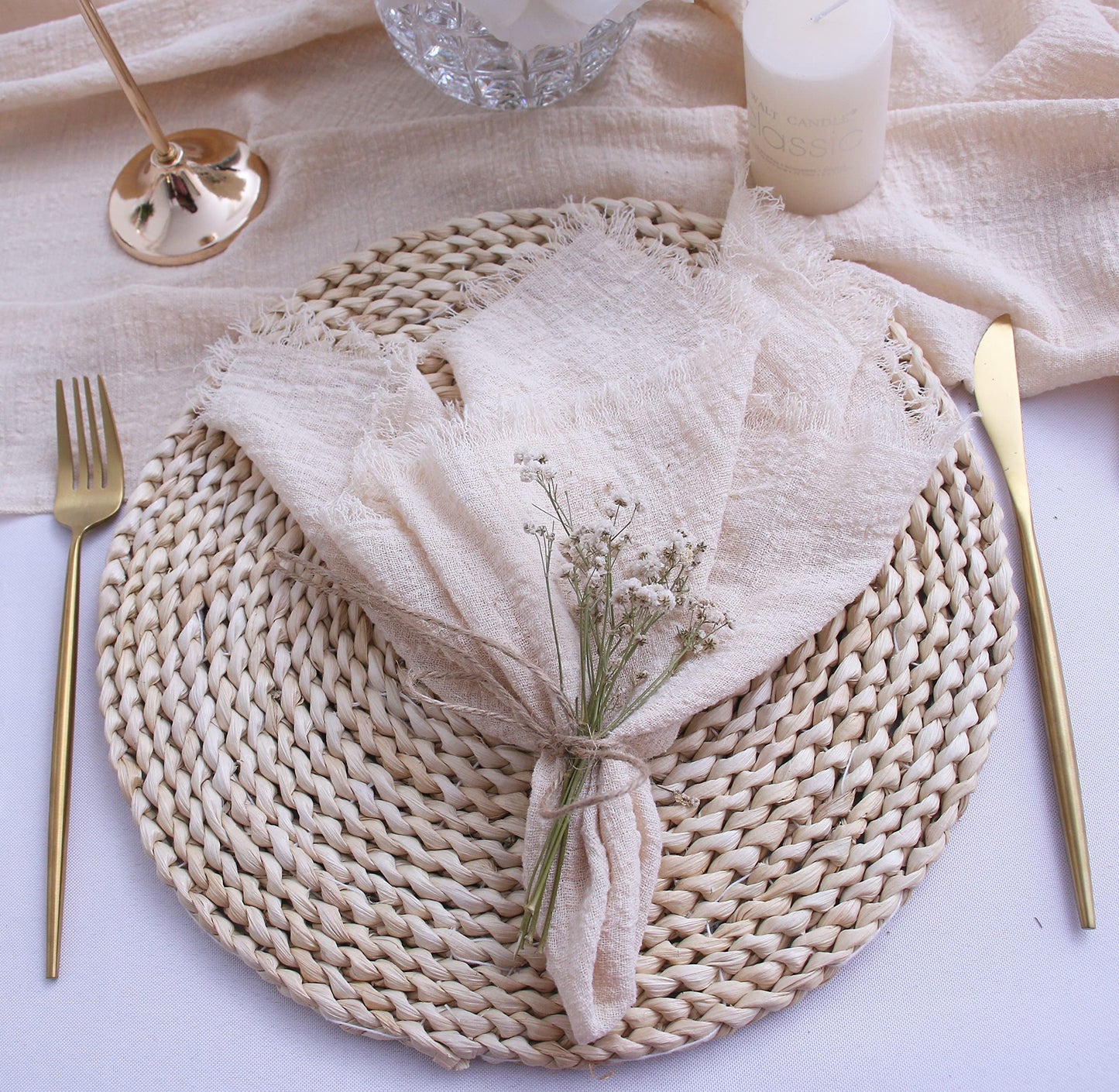 Cloth Napkins with Fringe Set of 12,100% Soft Cotton, Gauze Washable Easter Napkins for Wedding Decorative Dinner Parties, Valentine's Day (16''*16'') Light Blue