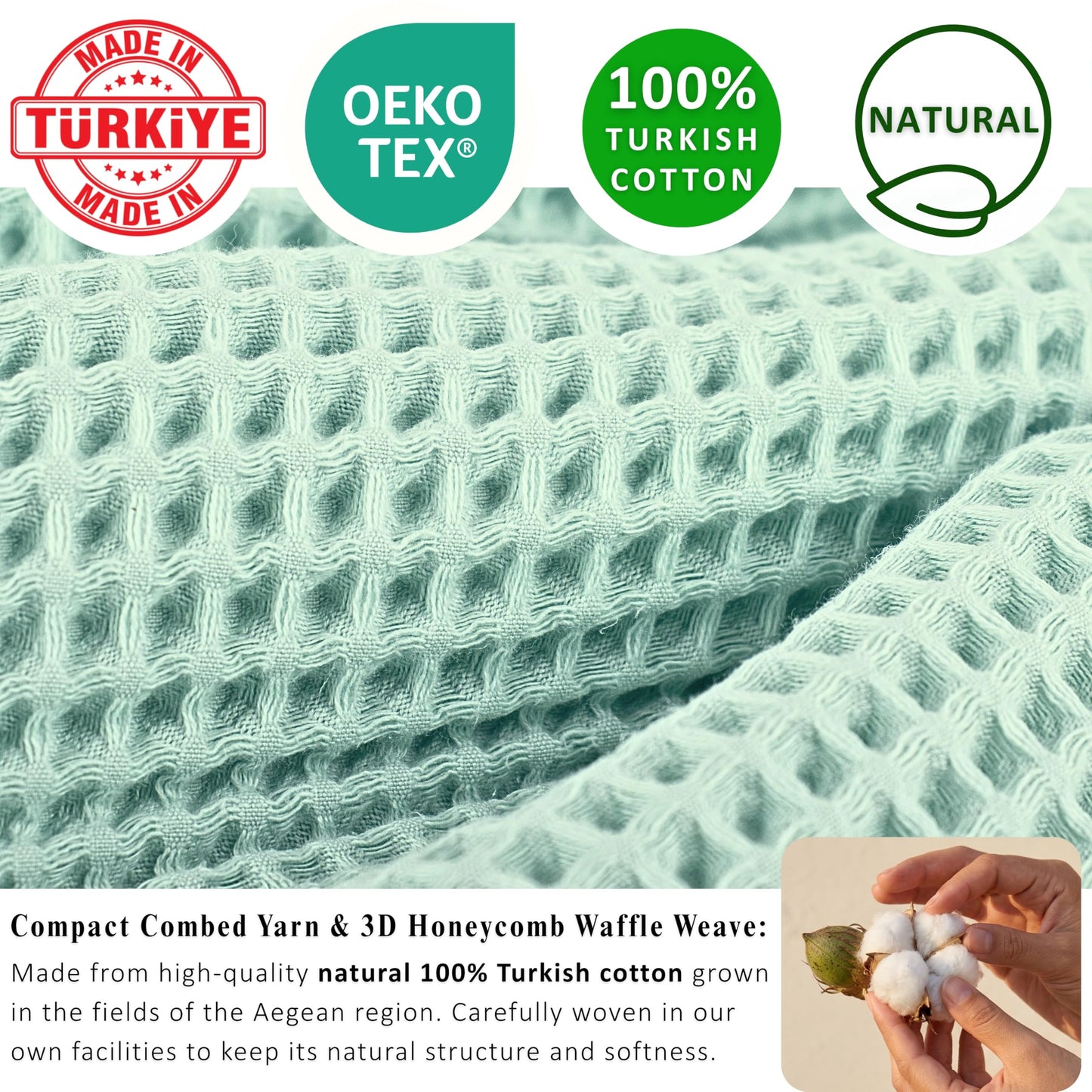 PÜSKÜL Organic Waffle Kitchen Towel Pure 100% Turkish Cotton Set of 3 Natural Raw-Undyed Towel - Premium Quality Soft Quick-Dry Absorbent Lint-Free Hand & Dish Towels Large 32X16 (3, Natural Beige)