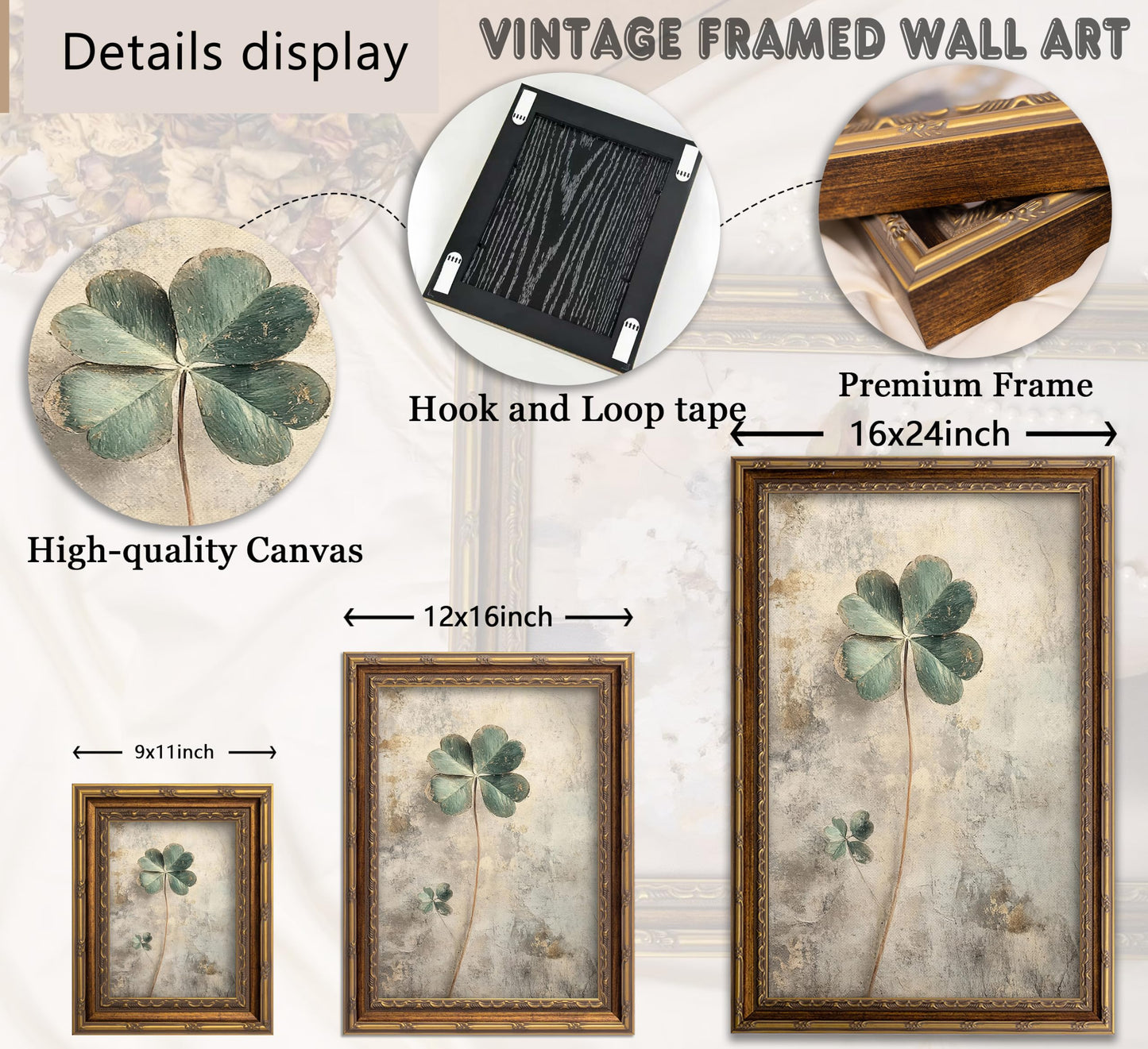 Vintage Gold Framed Moody Flower Canvas Wall Art