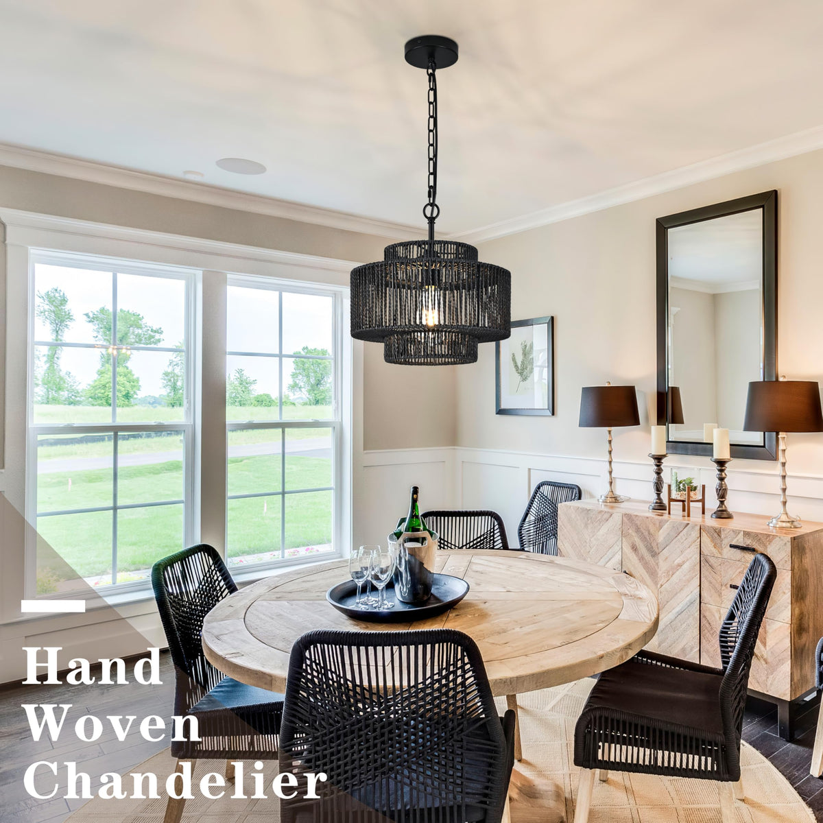 Black Rattan Pendant Chandelier