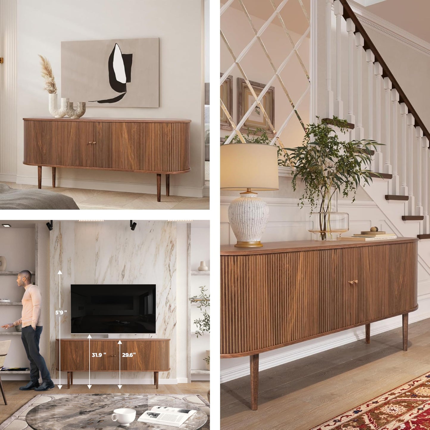 WERMO 71’’ Black Sideboard Cabinet with Doors and Shelves - Black Cabinet for Living Room, Bedroom, Entryway and Office Credenza. Kitchen Buffet, Modern Media Console Table with Storage (Black Oak)