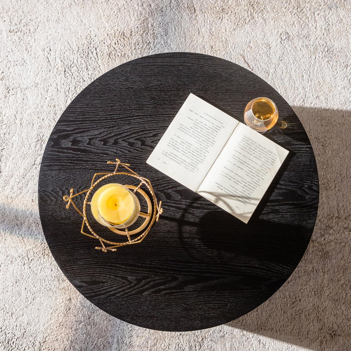 WILLIAMSPACE 43.31" Rectangle Coffee Table with Burl Wood Veneer & Sturdy Base, Modern Luxury Wood Drum Center Table End Table Accent Side Table for Living Room, Minimalist Fluted Design, Oak